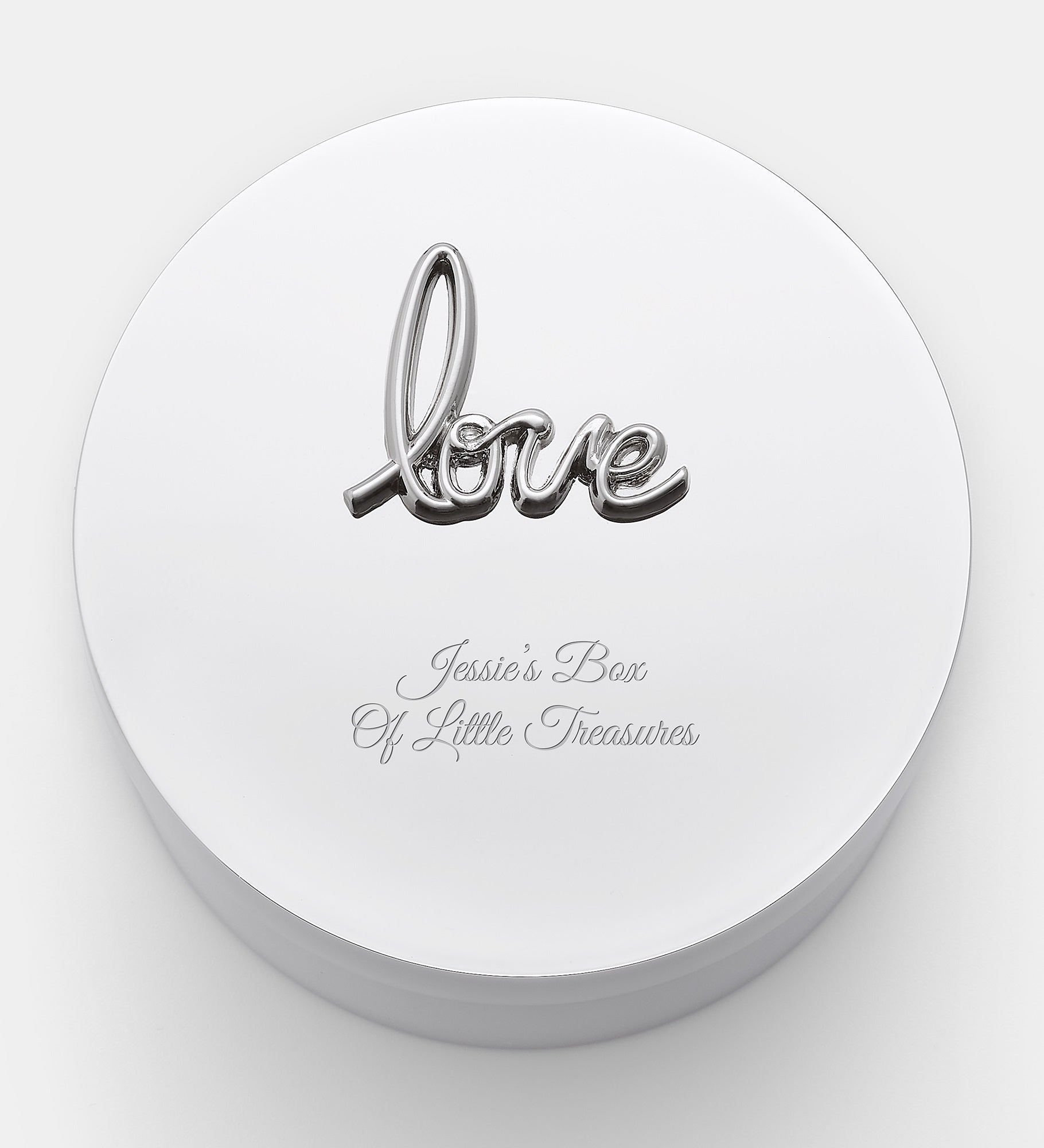 Kittenish Engraved Silver "Love" Round Keepsake Box