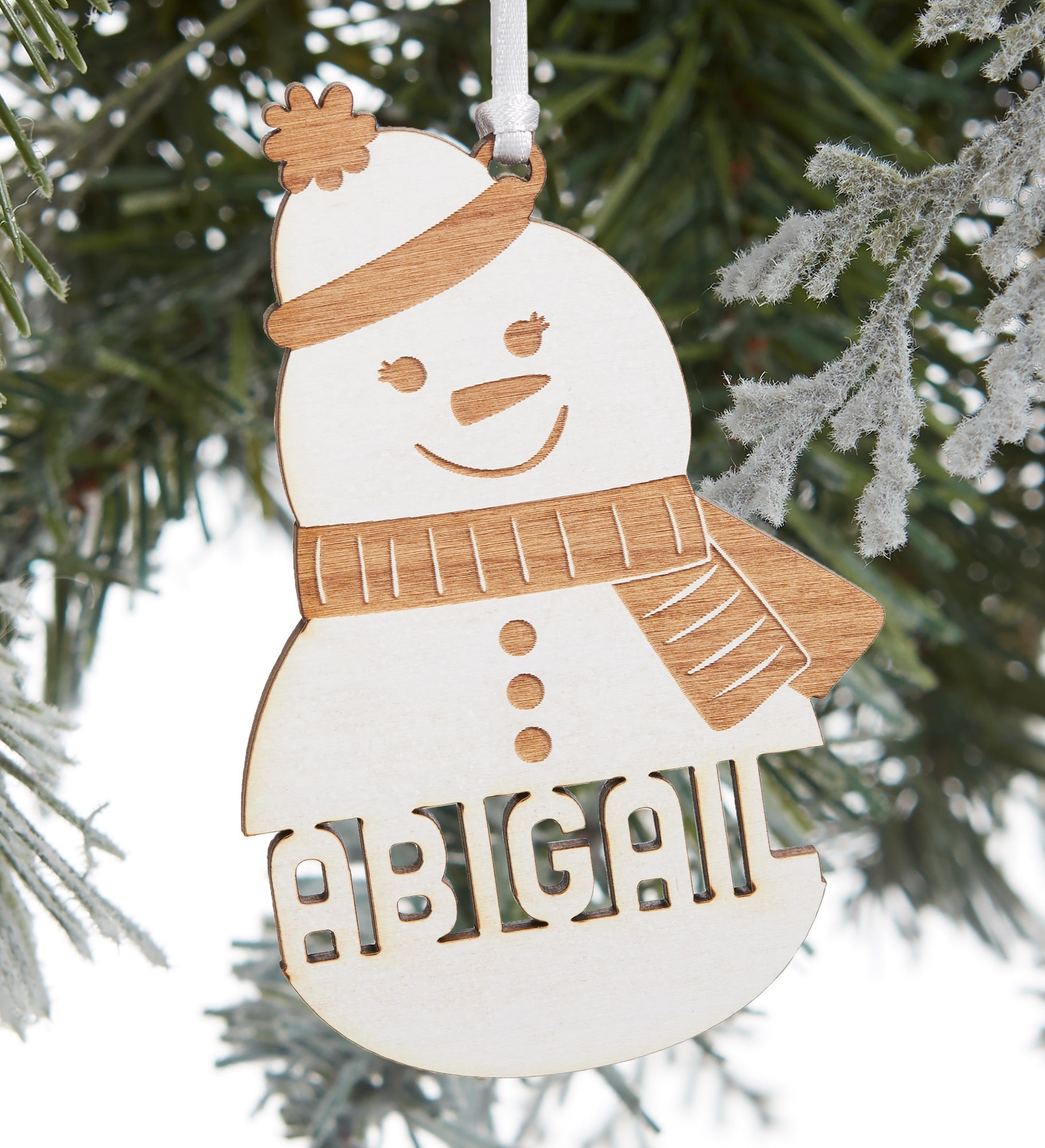 Kittenish Engraved Wood Snowman Ornament 