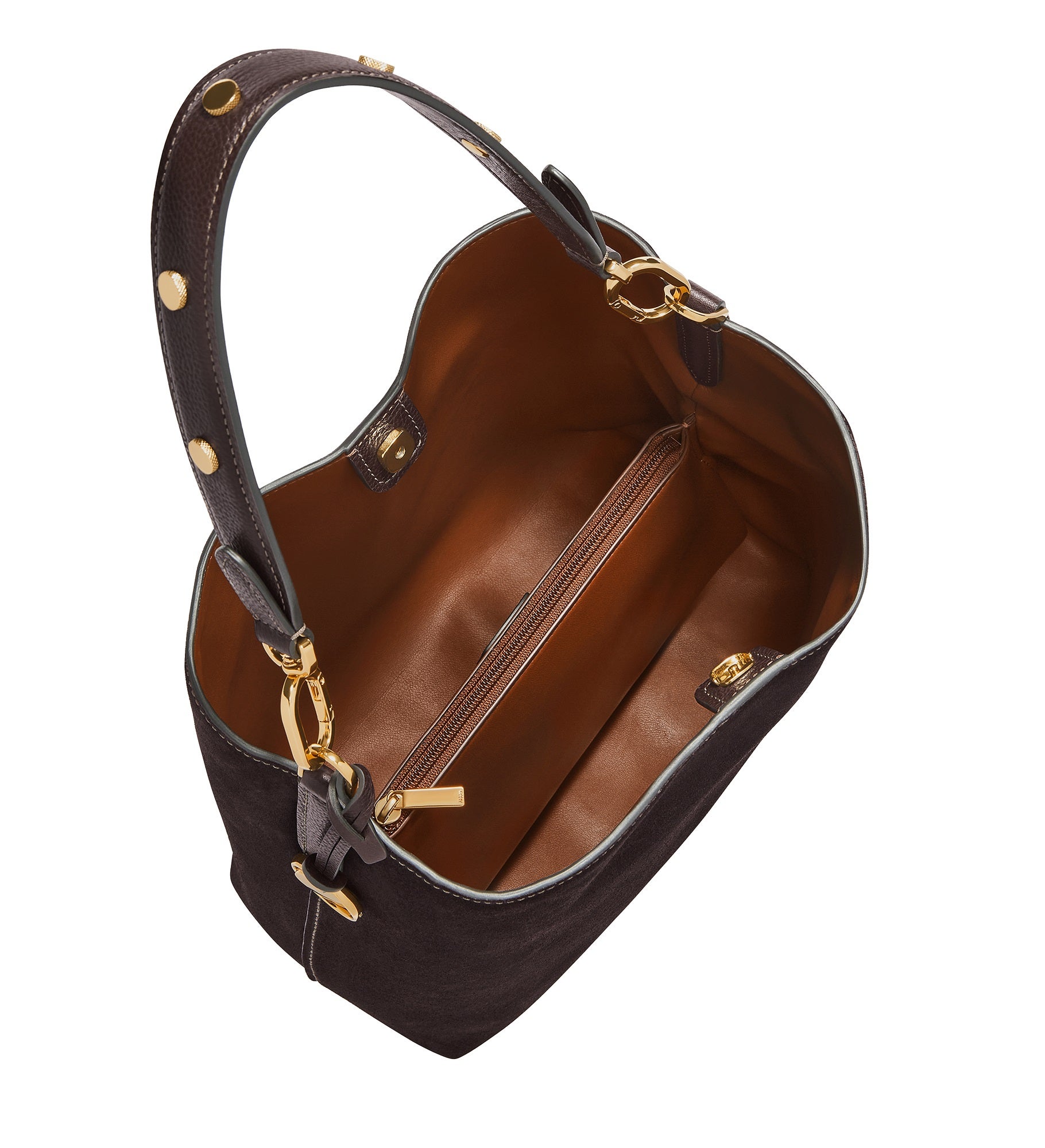 Engraved Fossil Jessie Brown Suede Bucket Shoulder Bag