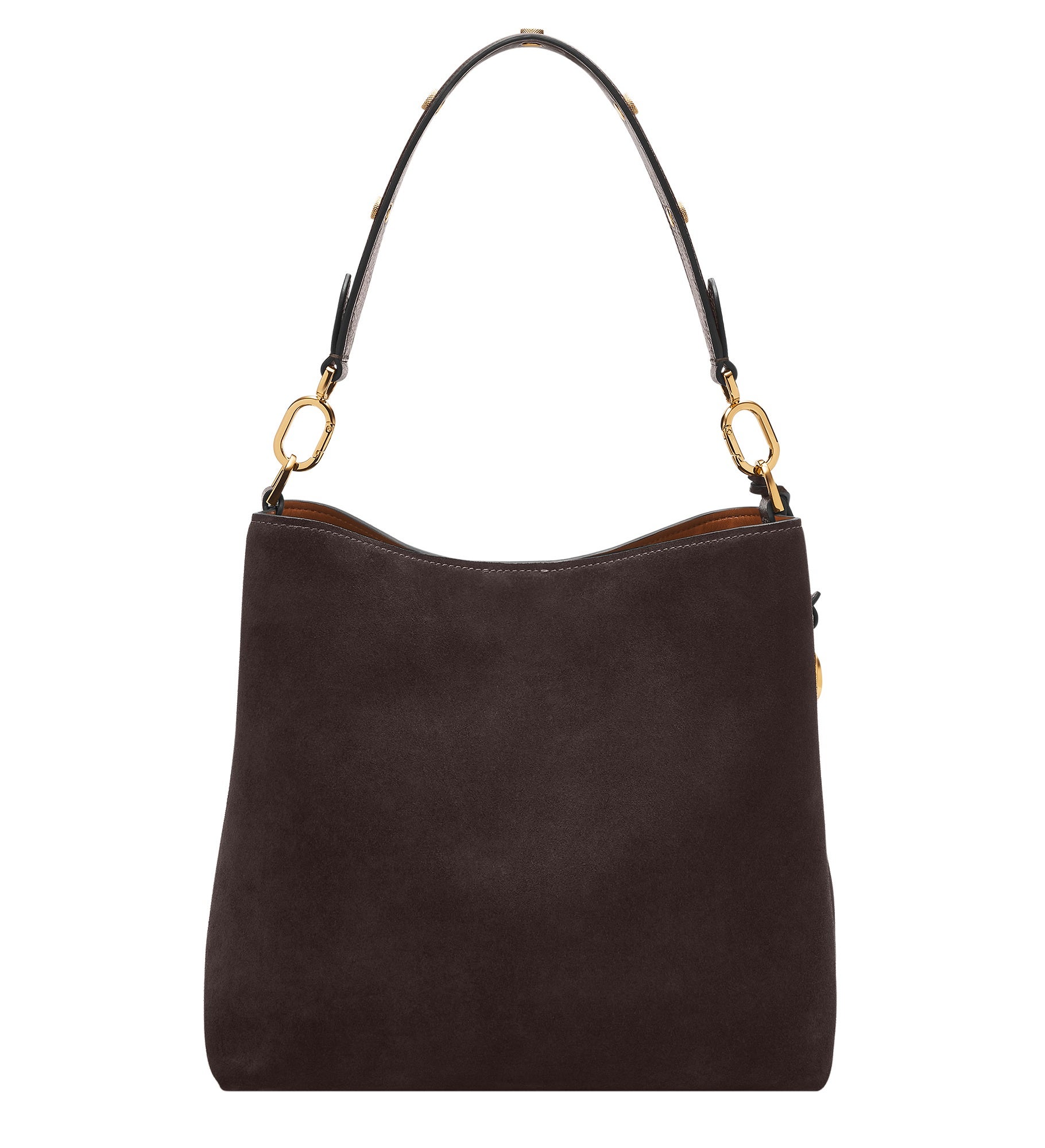 Engraved Fossil Jessie Brown Suede Bucket Shoulder Bag