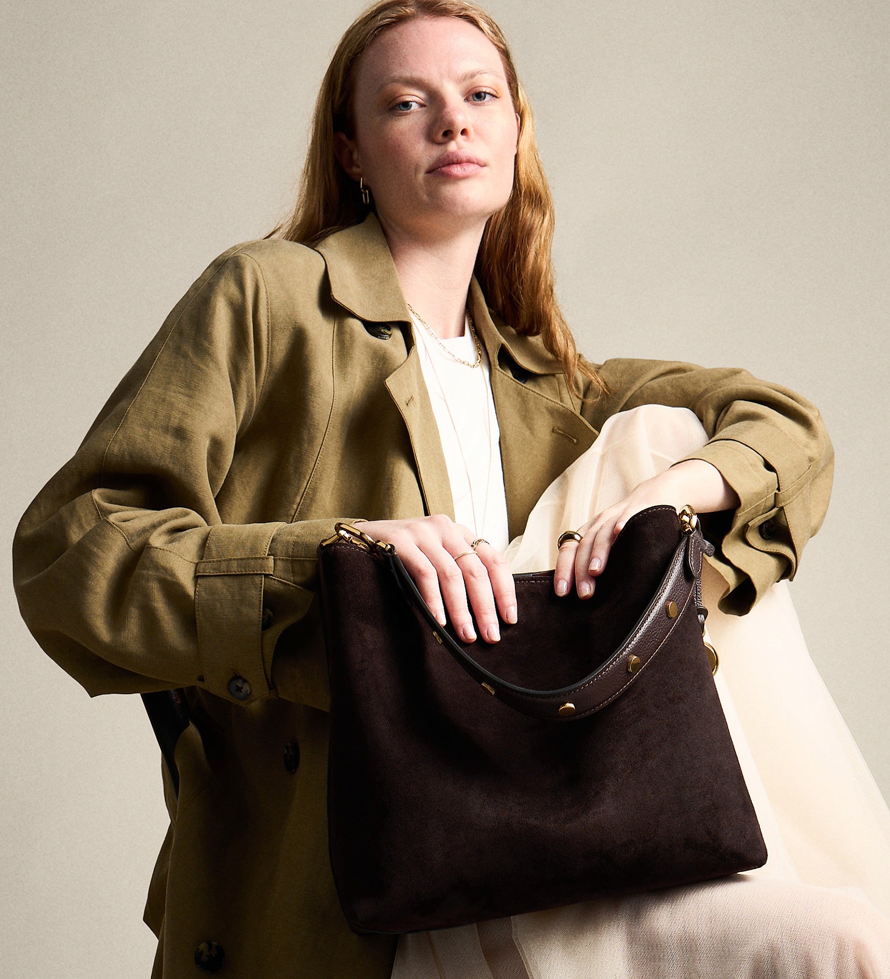 Engraved Fossil Jessie Brown Suede Bucket Shoulder Bag