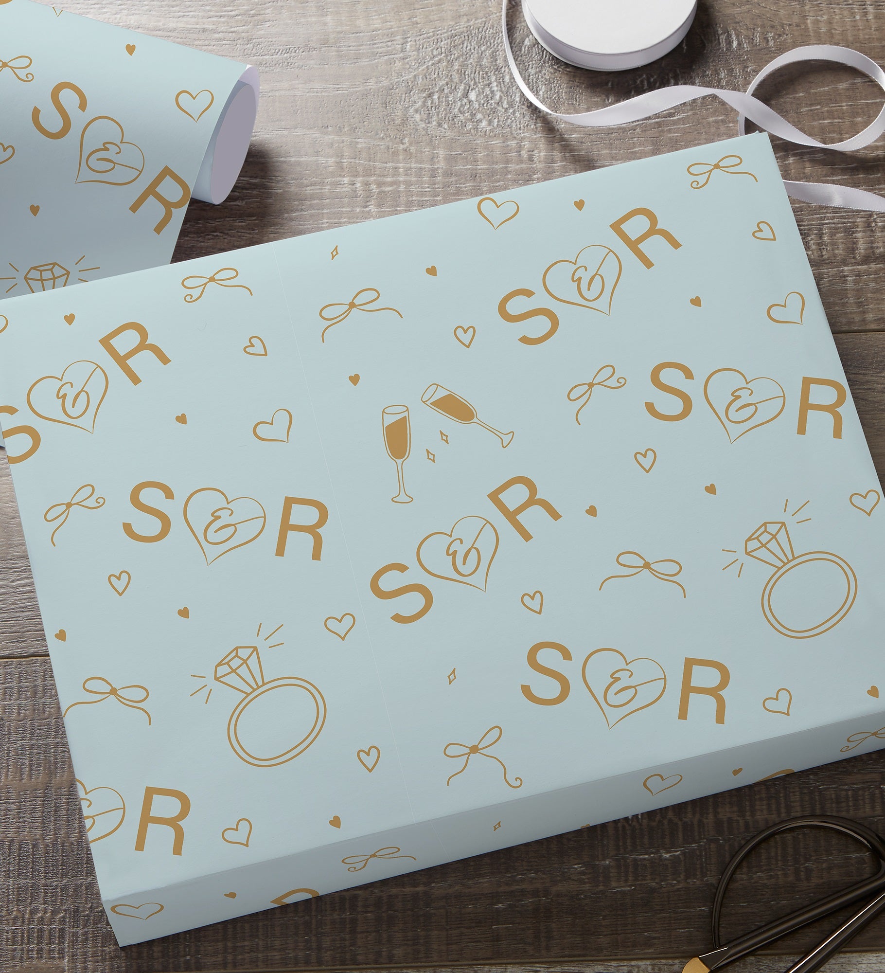 Kittenish Bridal Personalized Wrapping Paper with Initials