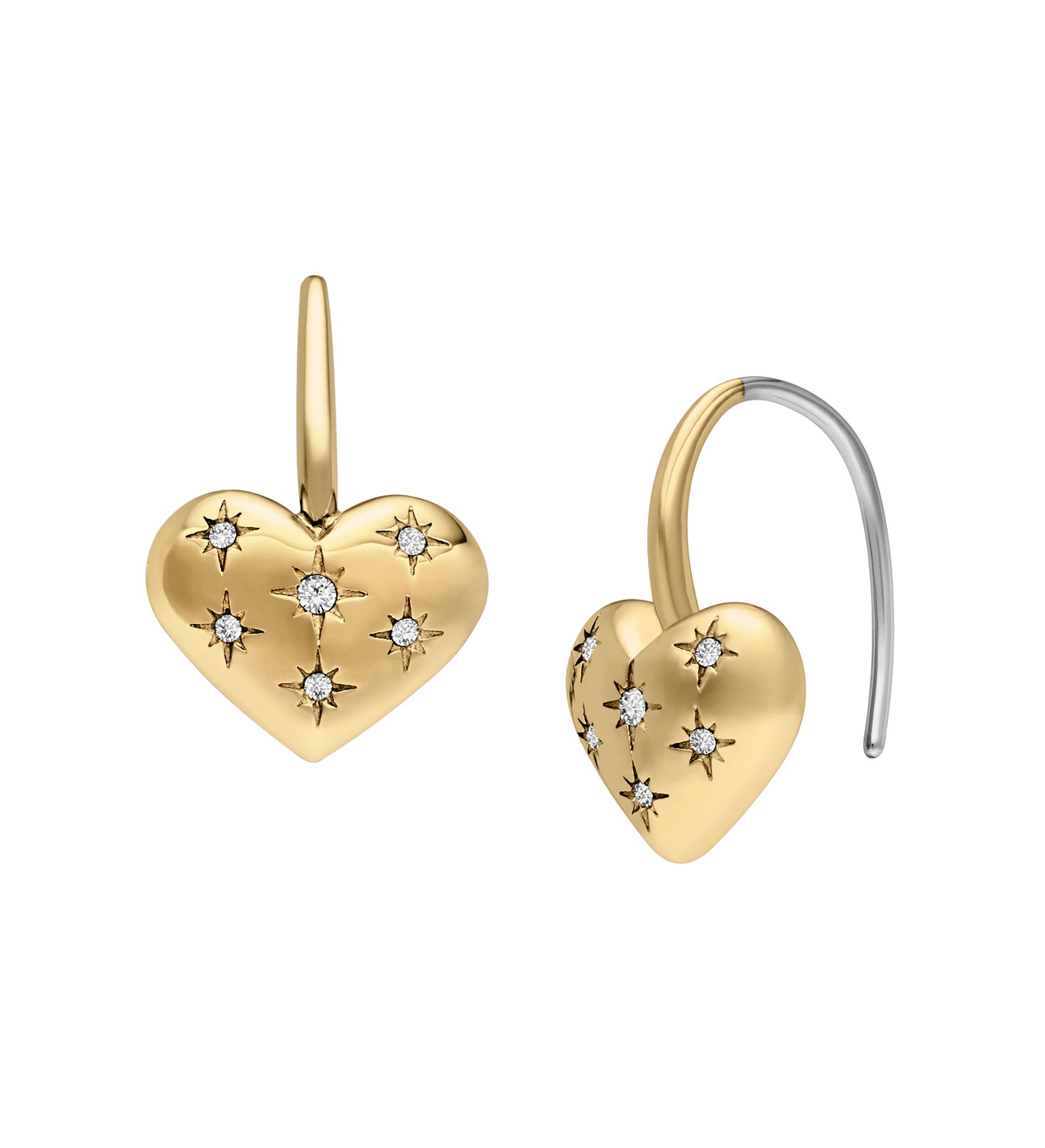 Fossil Gold Heart Pull Through Earring Set