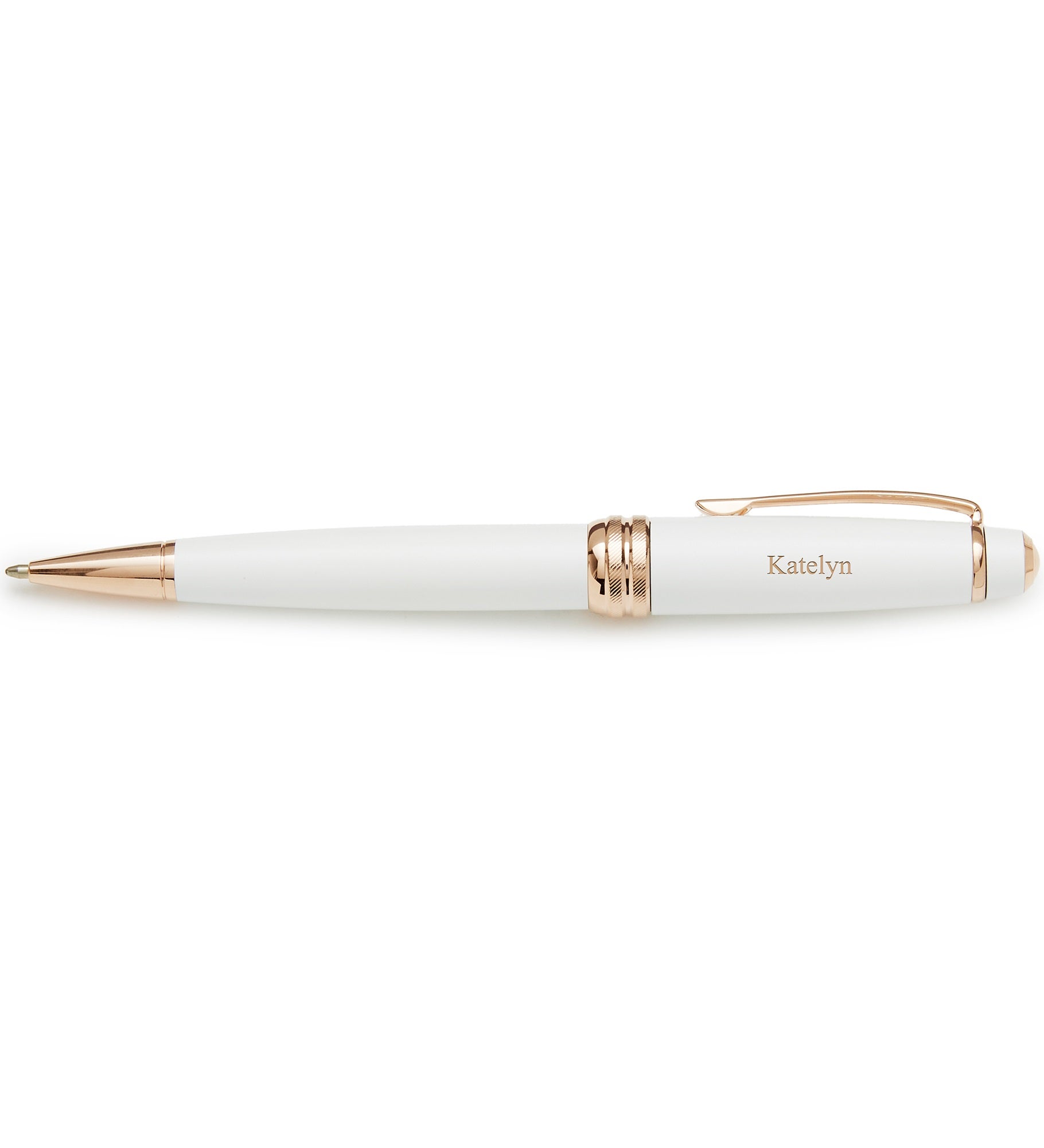 Engraved Cross Bailey White Lacquer and Rose Gold Ballpoint Pen