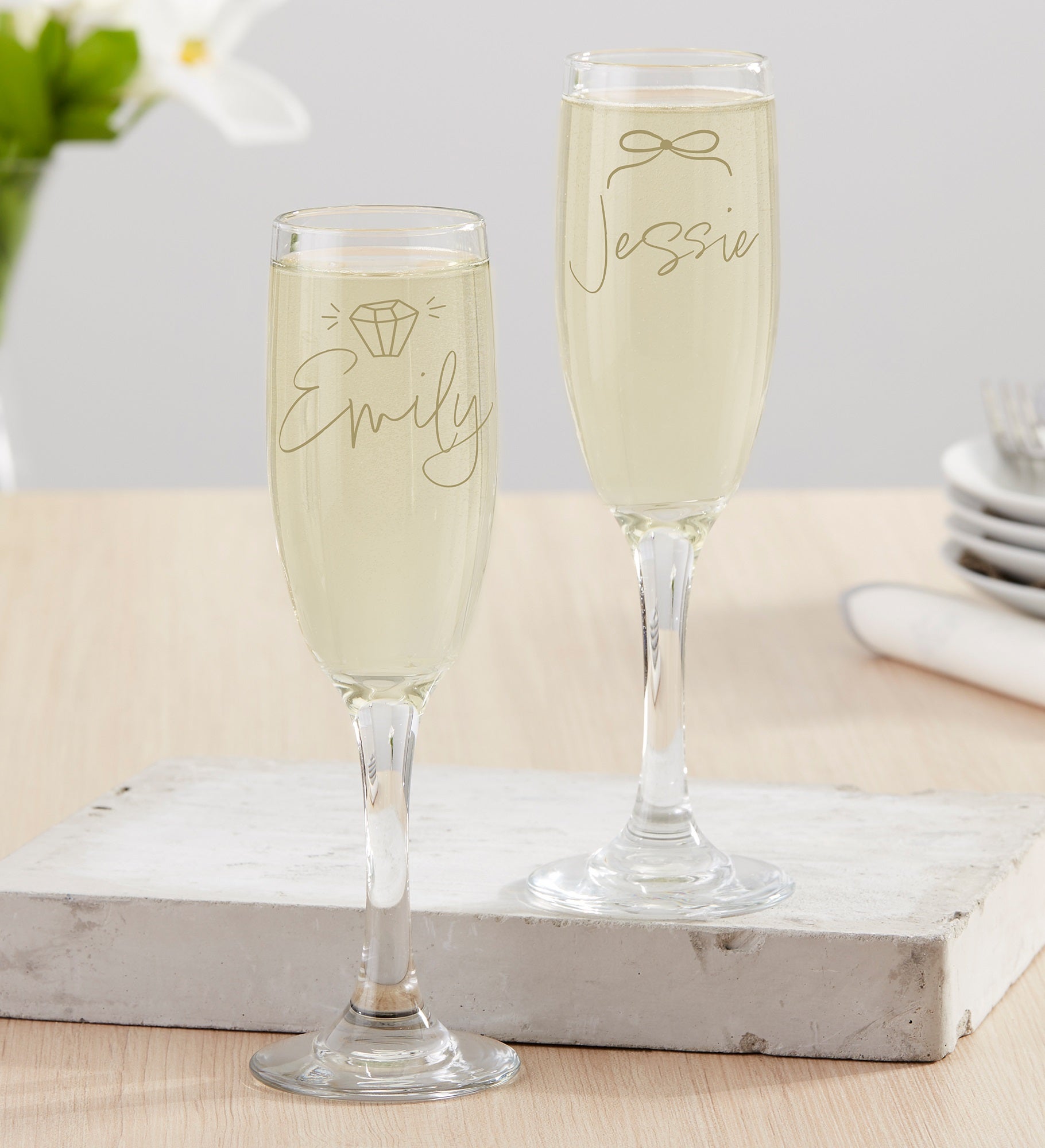 Kittenish Engraved Champagne Flute Set with Icons