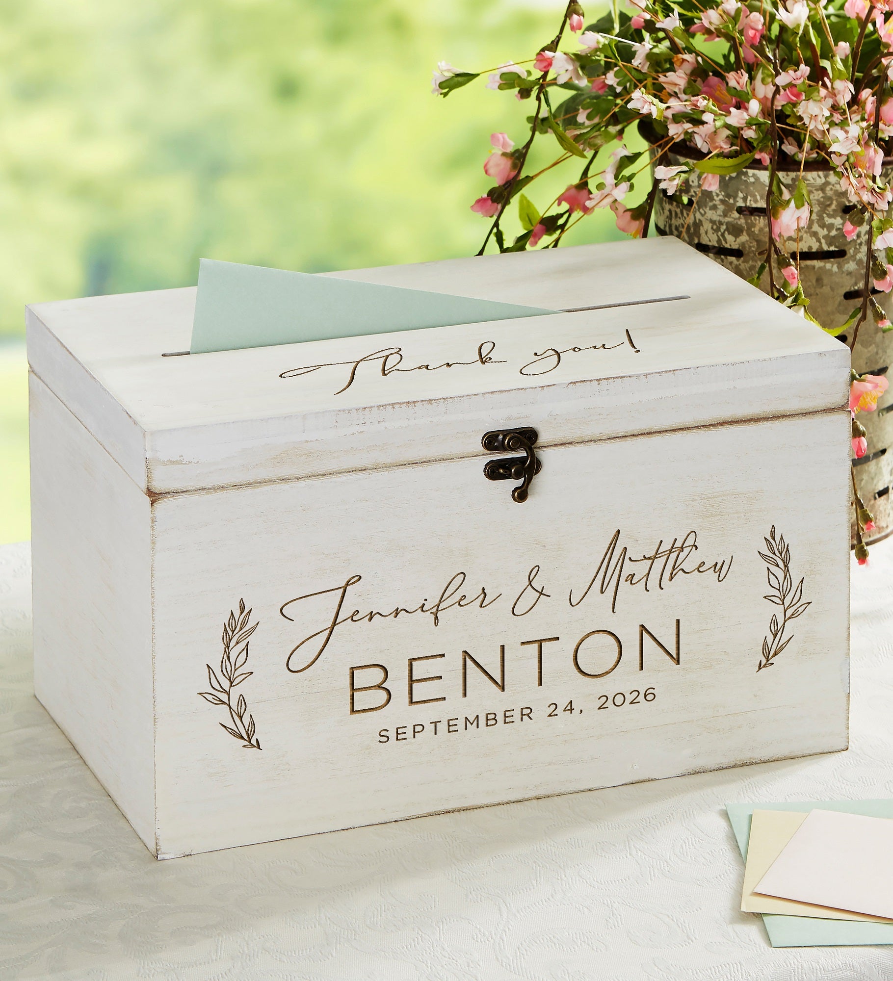 Kittenish Elegant Couple Engraved Wooden Wedding Keepsake Card Box