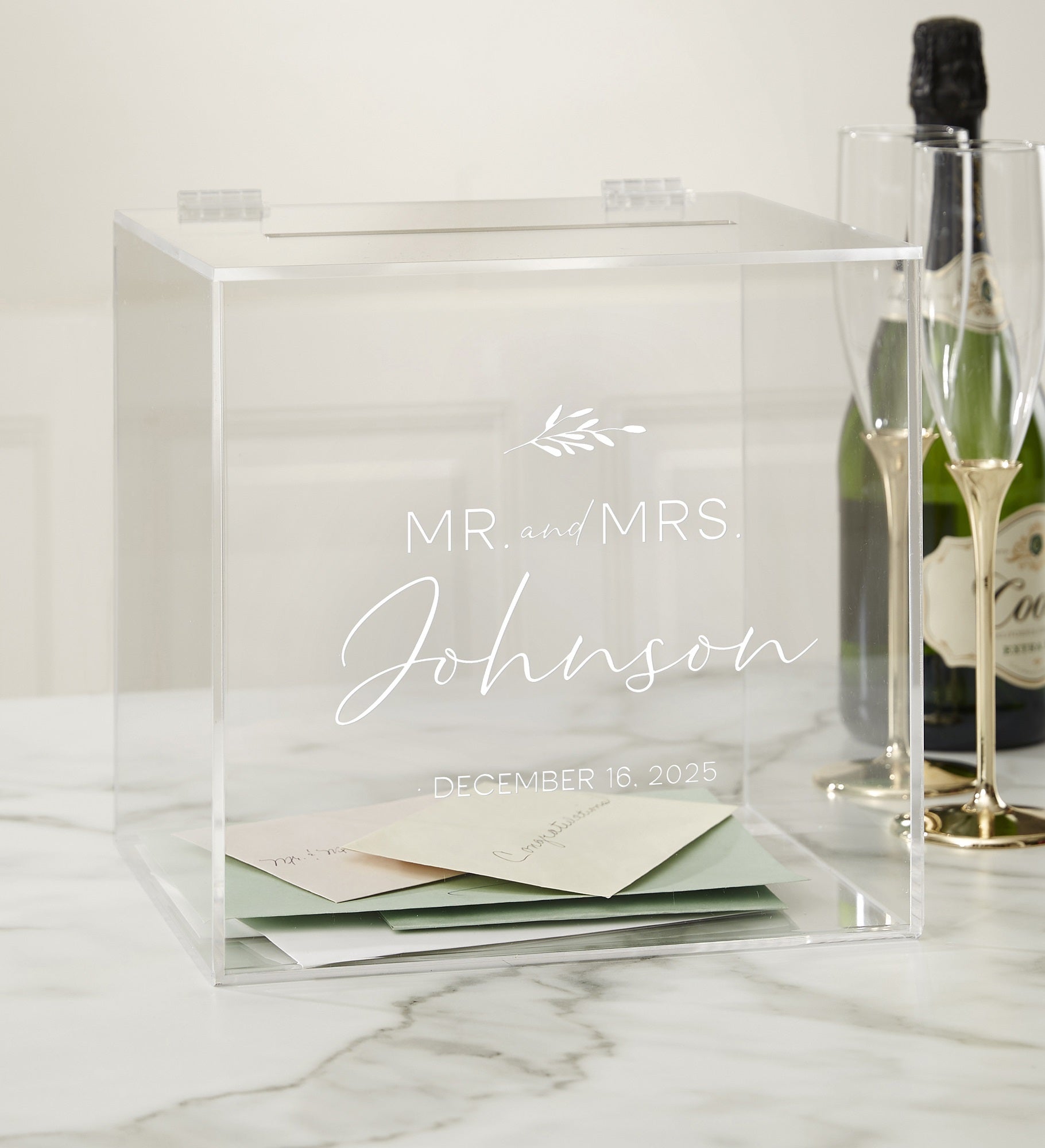 Kittenish Natural Love Engraved Wedding Acrylic Card Box