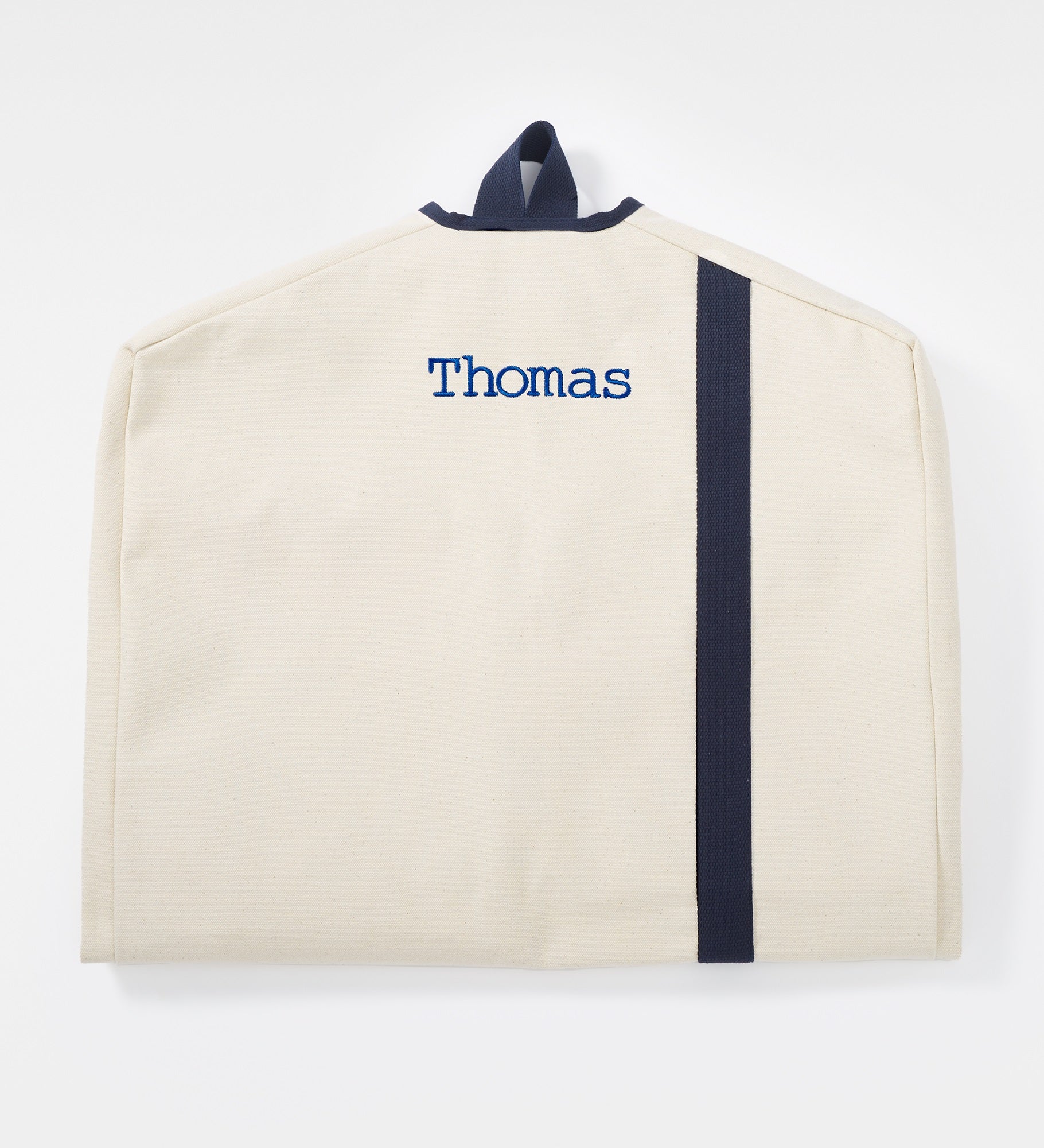 Kittenish Embroidered Canvas Stripe Garment Bag in Natural Ecru