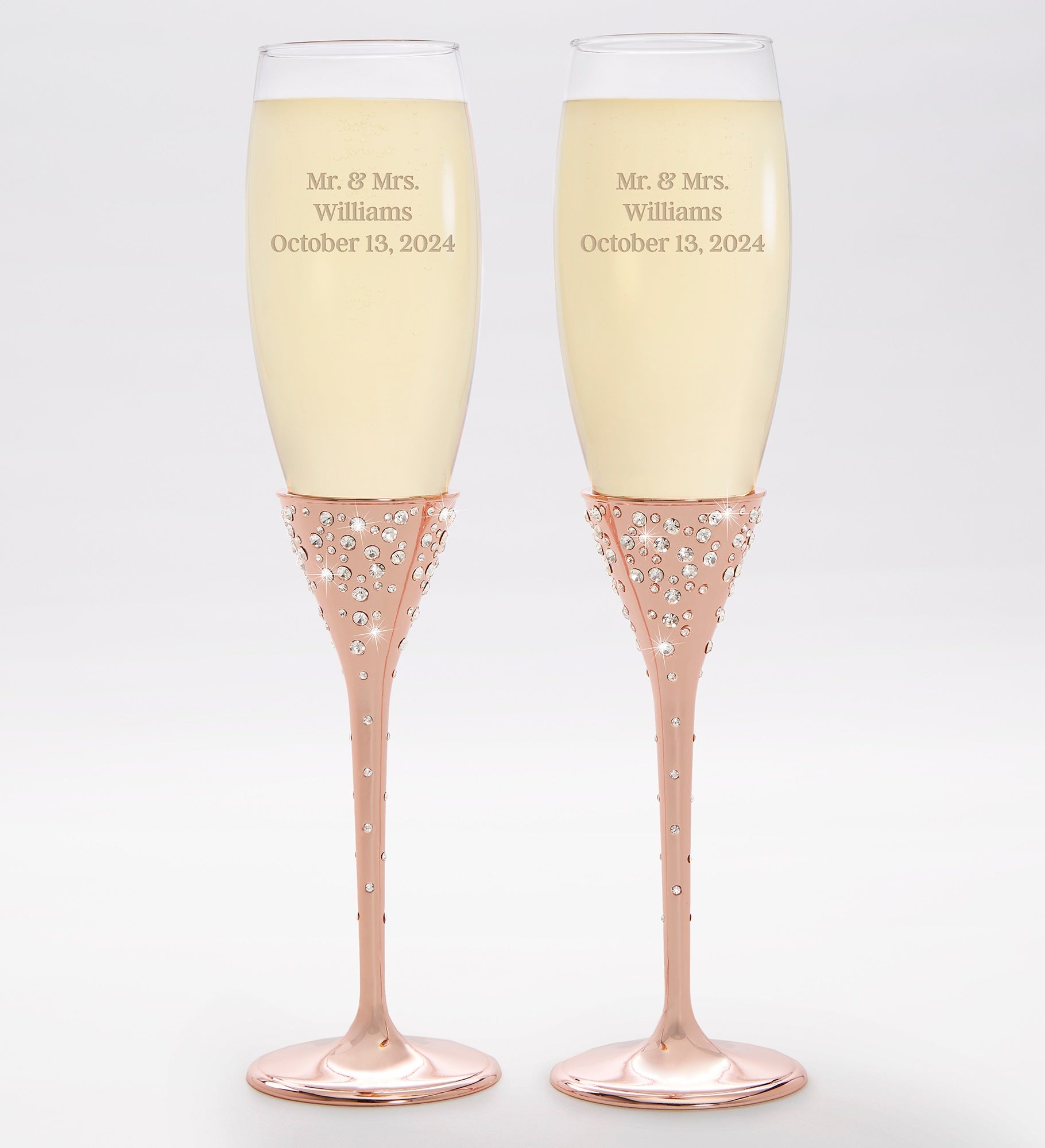 Kittenish Etched Rose Gold Wedding Champagne Flute Set
