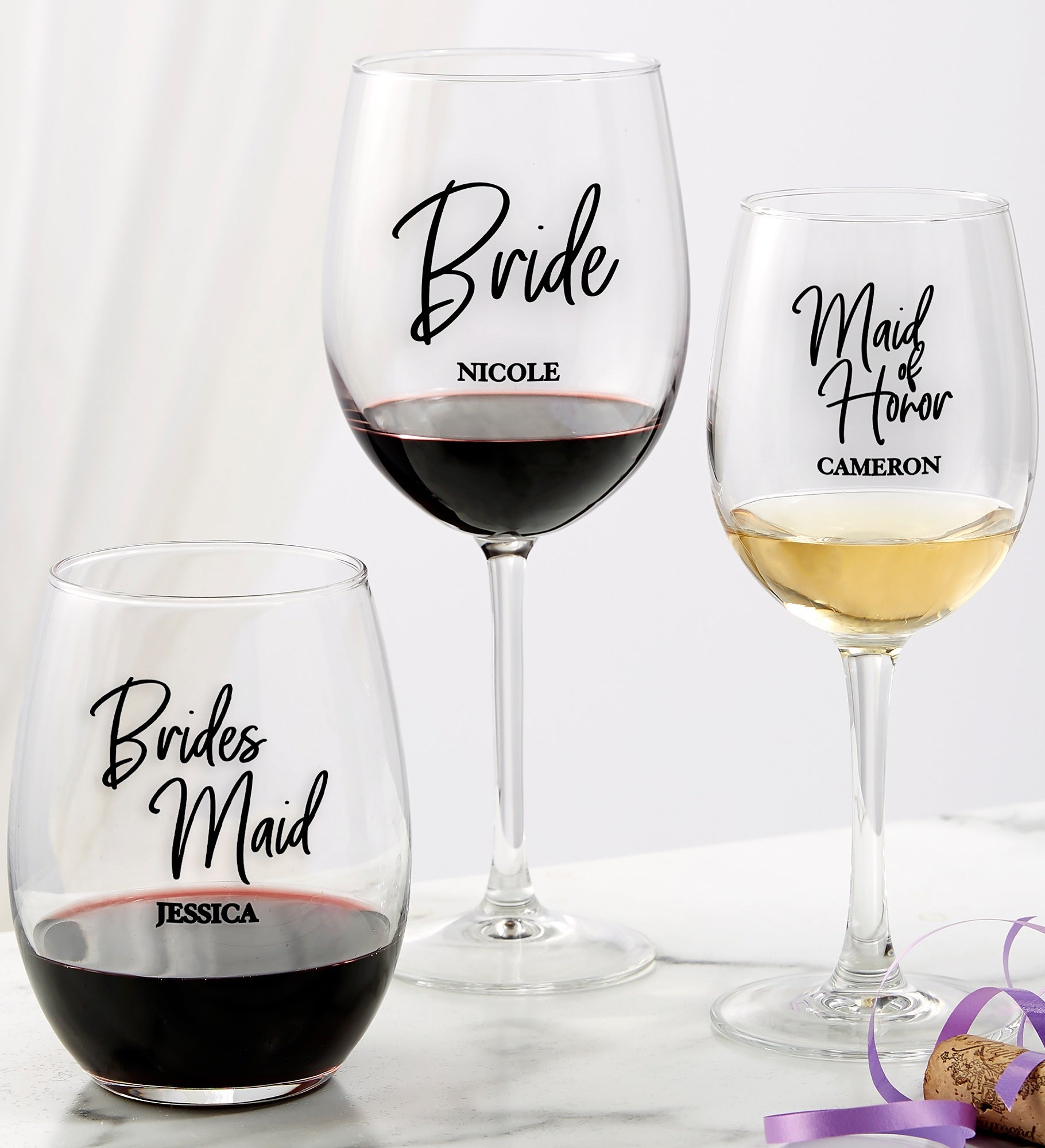 Kittenish Wedding Party Personalized Wine Glass Collection