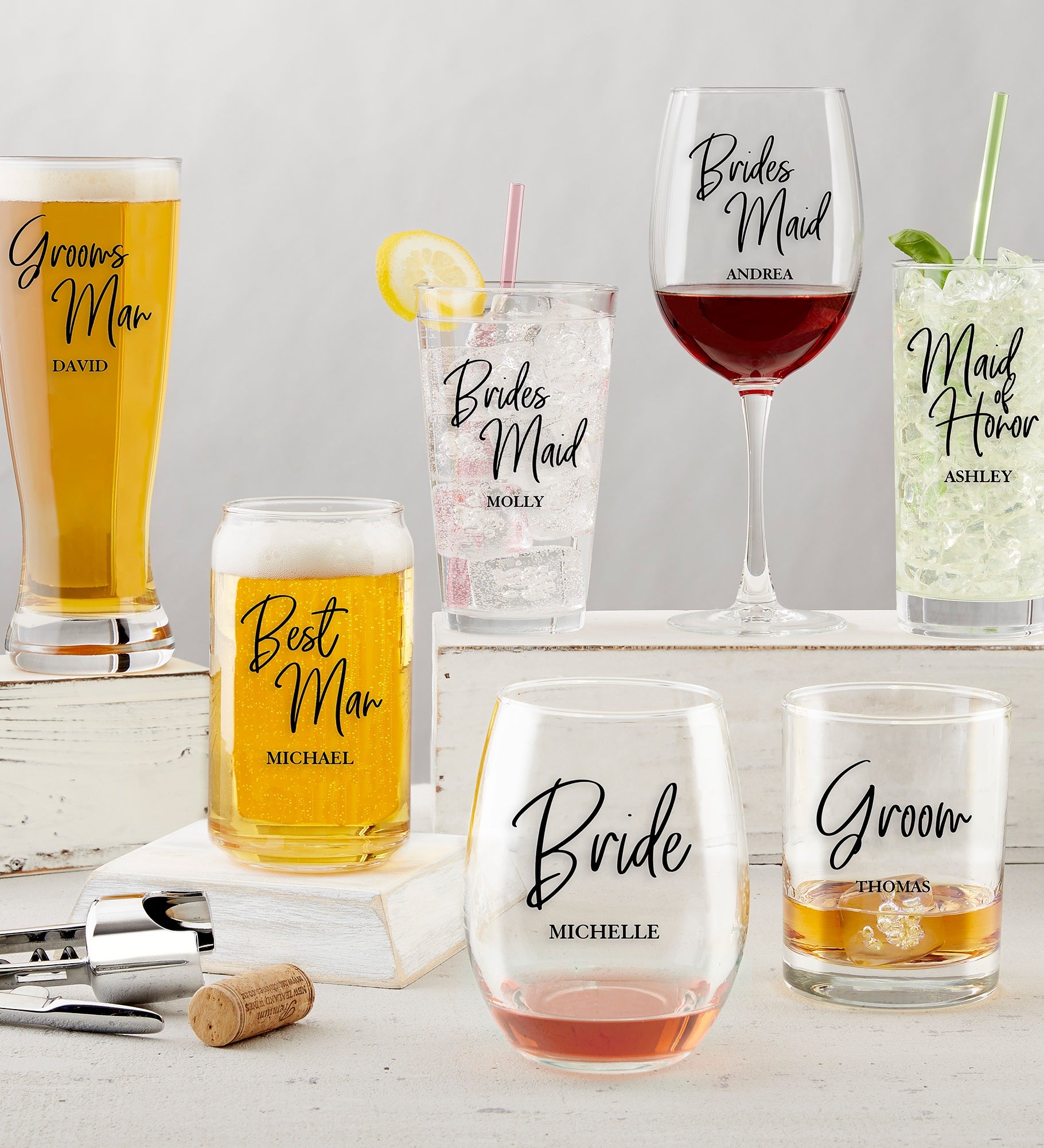 Kittenish Wedding Party Personalized Wine Glass Collection
