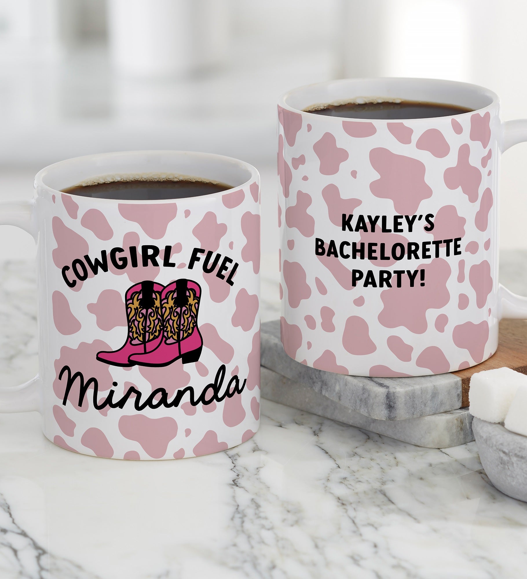 Kittenish Personalized Western Cow Print Coffee Mugs