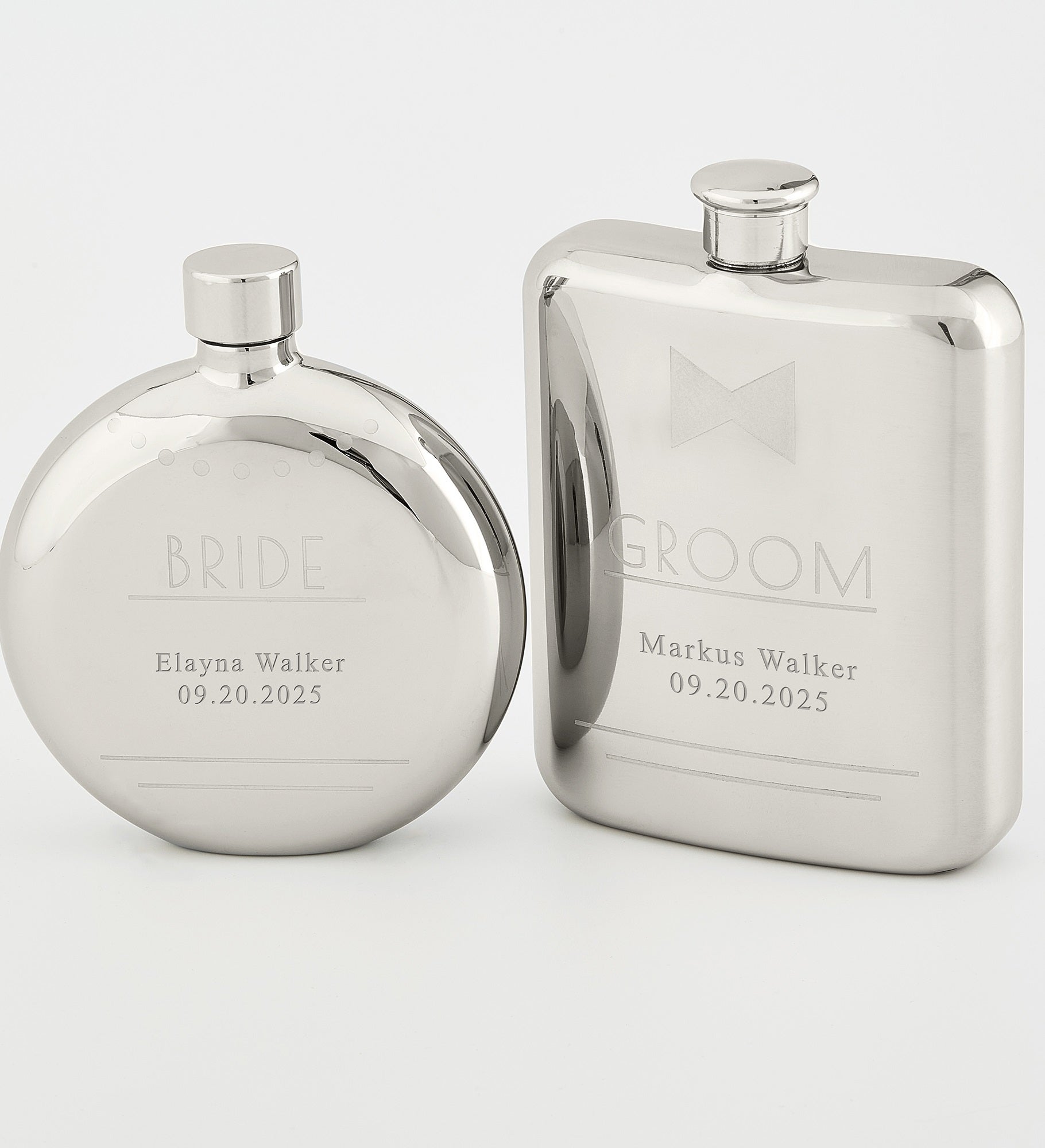 Kittenish Engraved Bride & Groom Flask Set