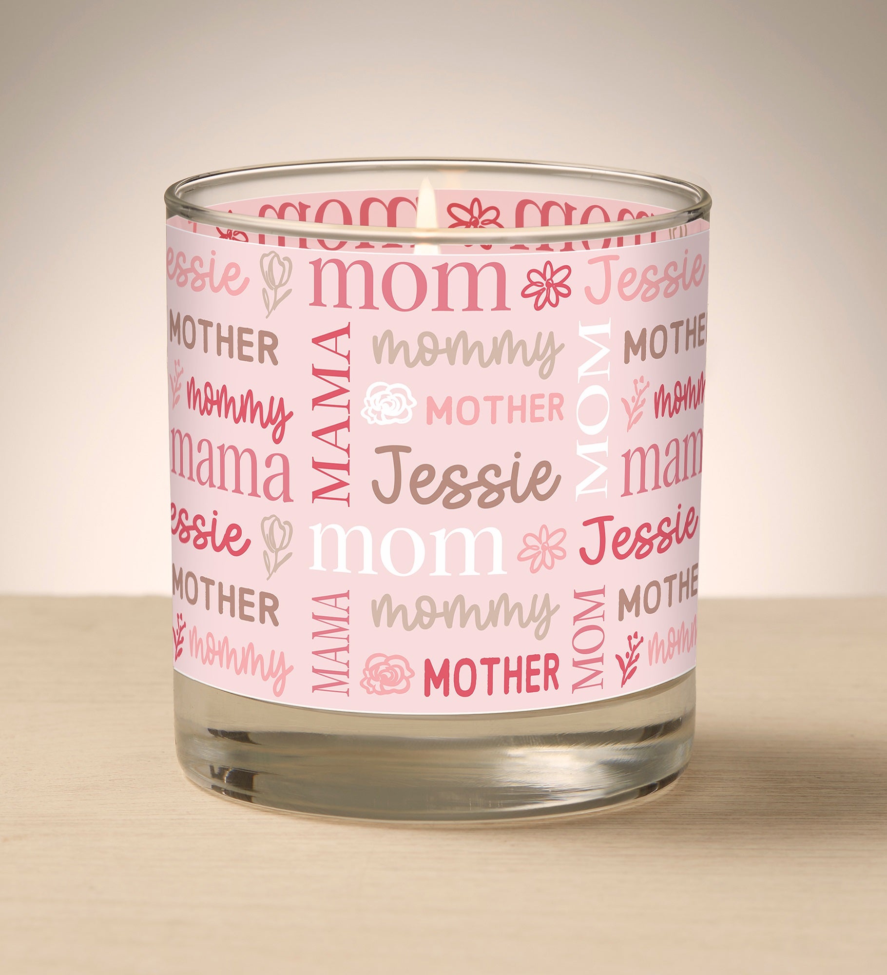 Kittenish Personalized Repeating Name Mother's Day Glass Candle