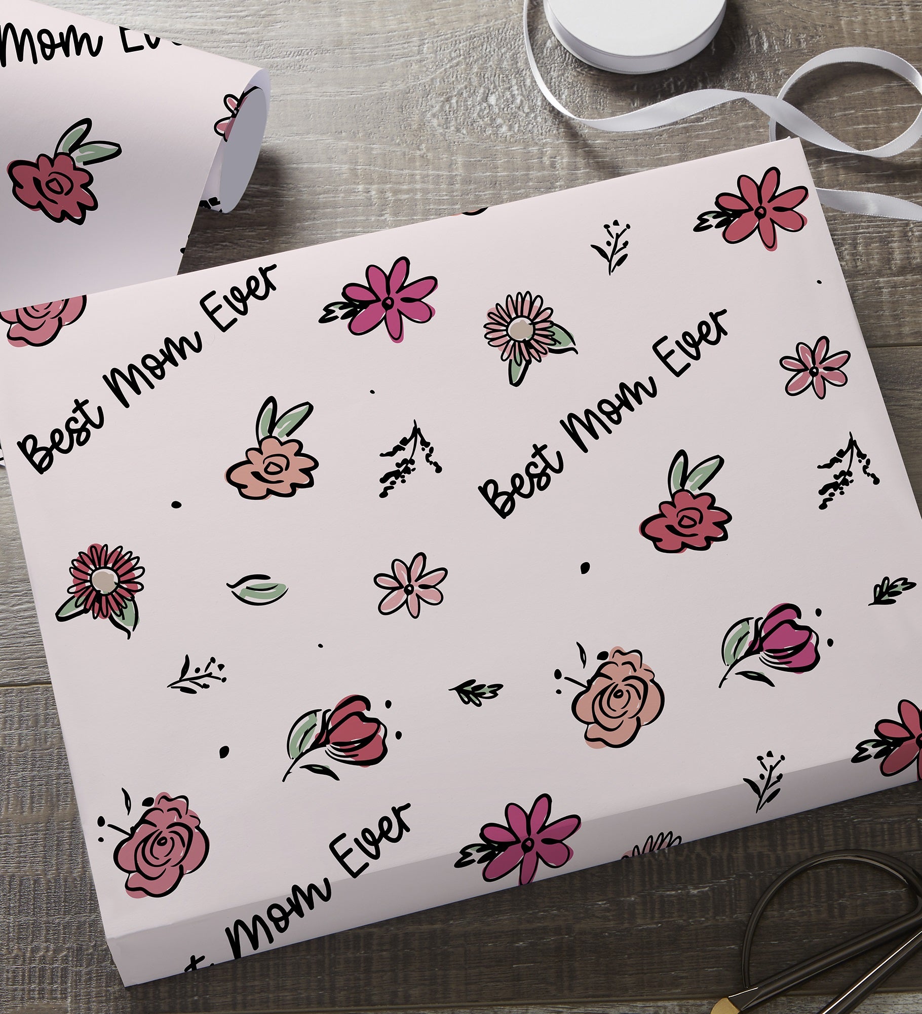 Kittenish Personalized Floral Wrapping Paper