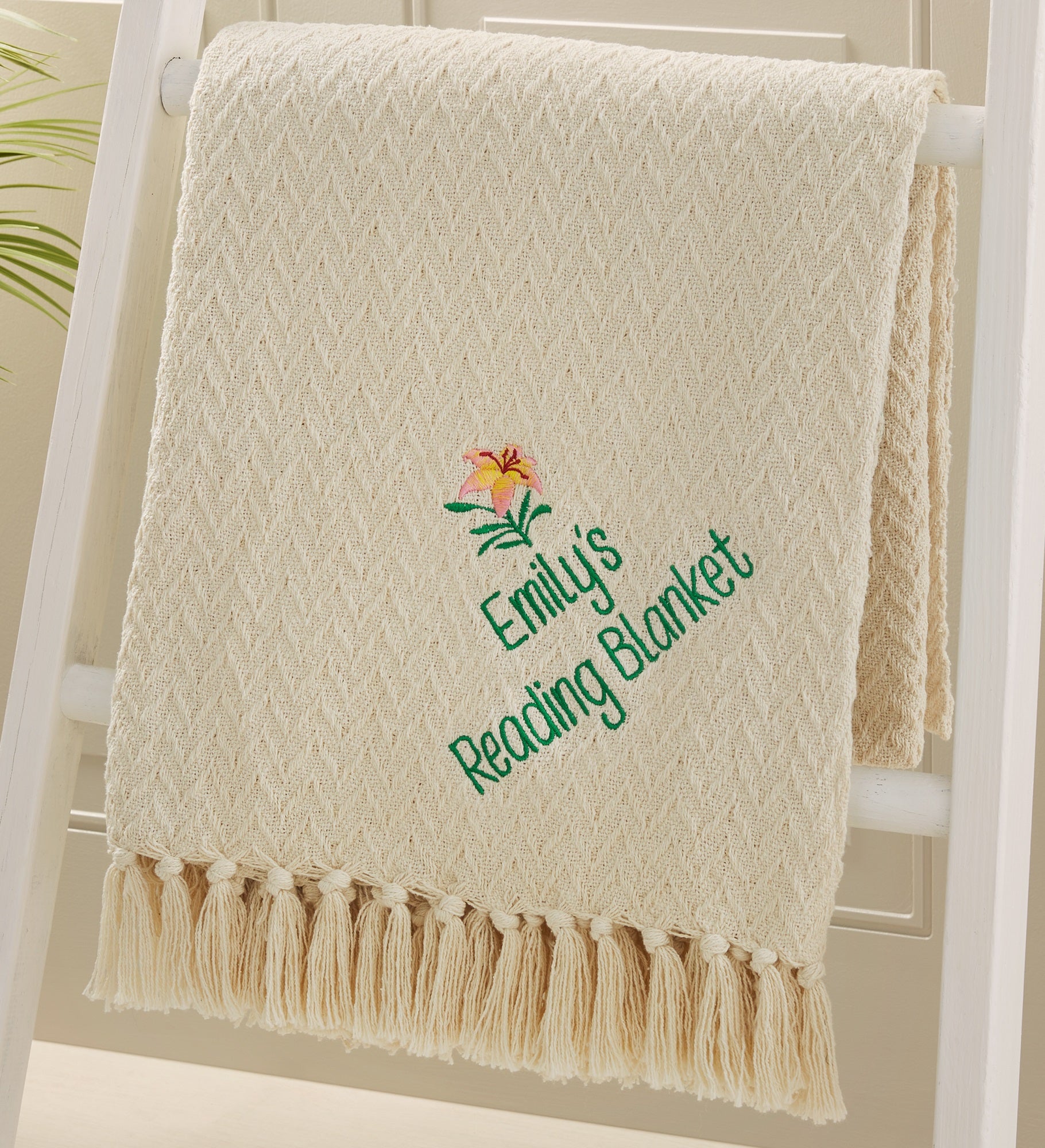 Kittenish Embroidered Floral Throw Blanket