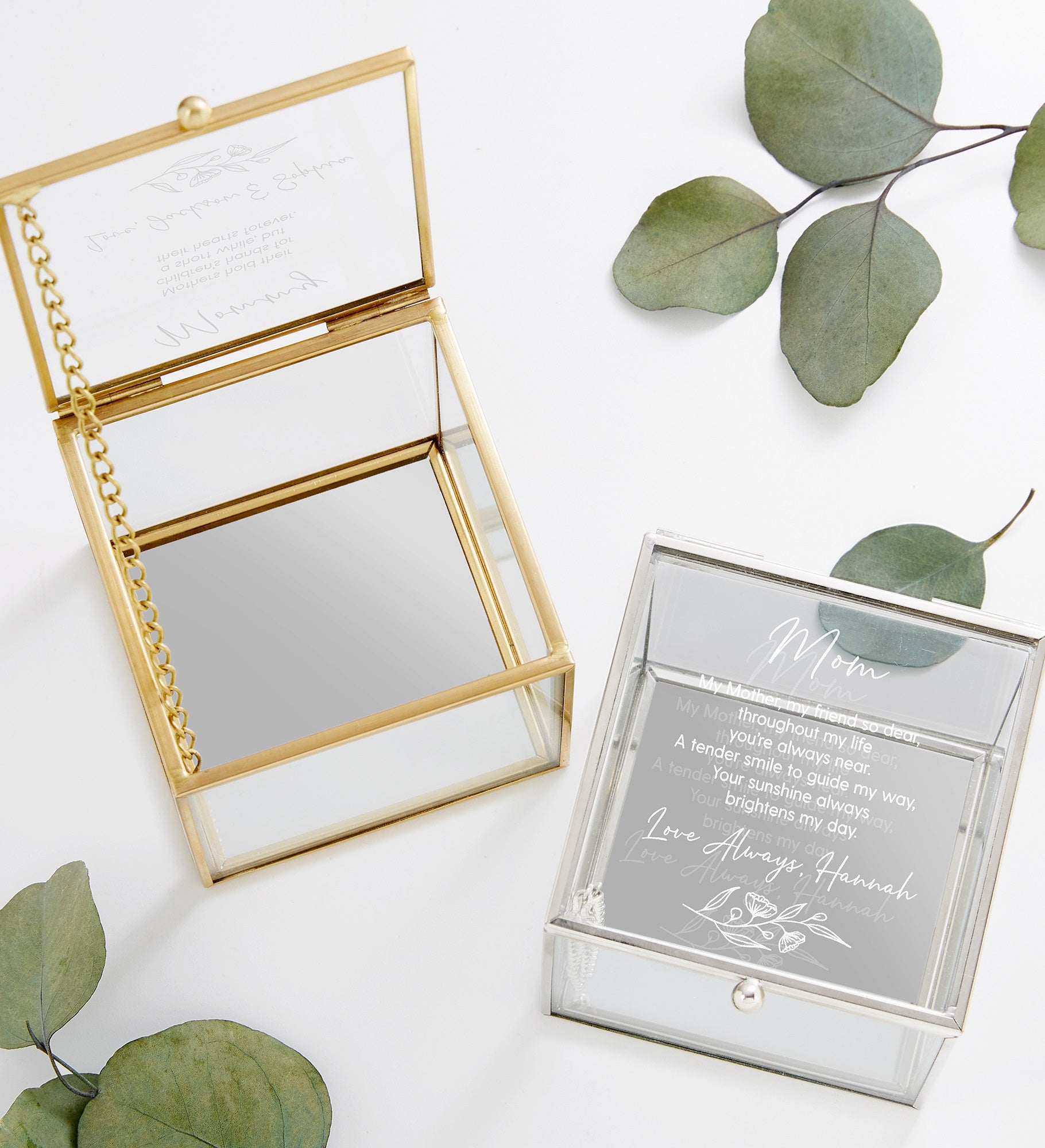 Kittenish Engraved Floral Message Glass Jewelry Box