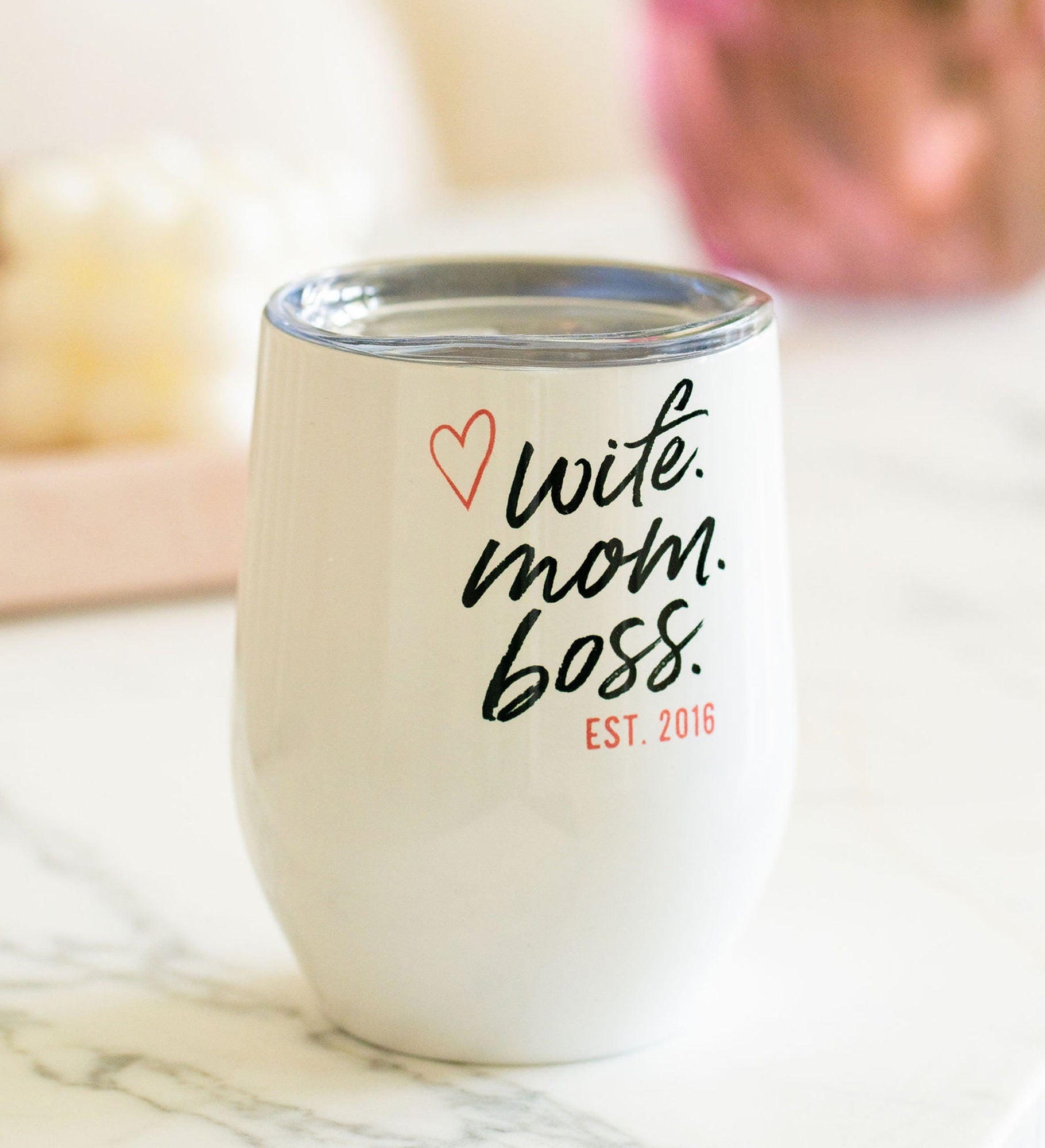 Kittenish Wife. Mom. Boss. Personalized Stainless Insulated Wine Tumbler