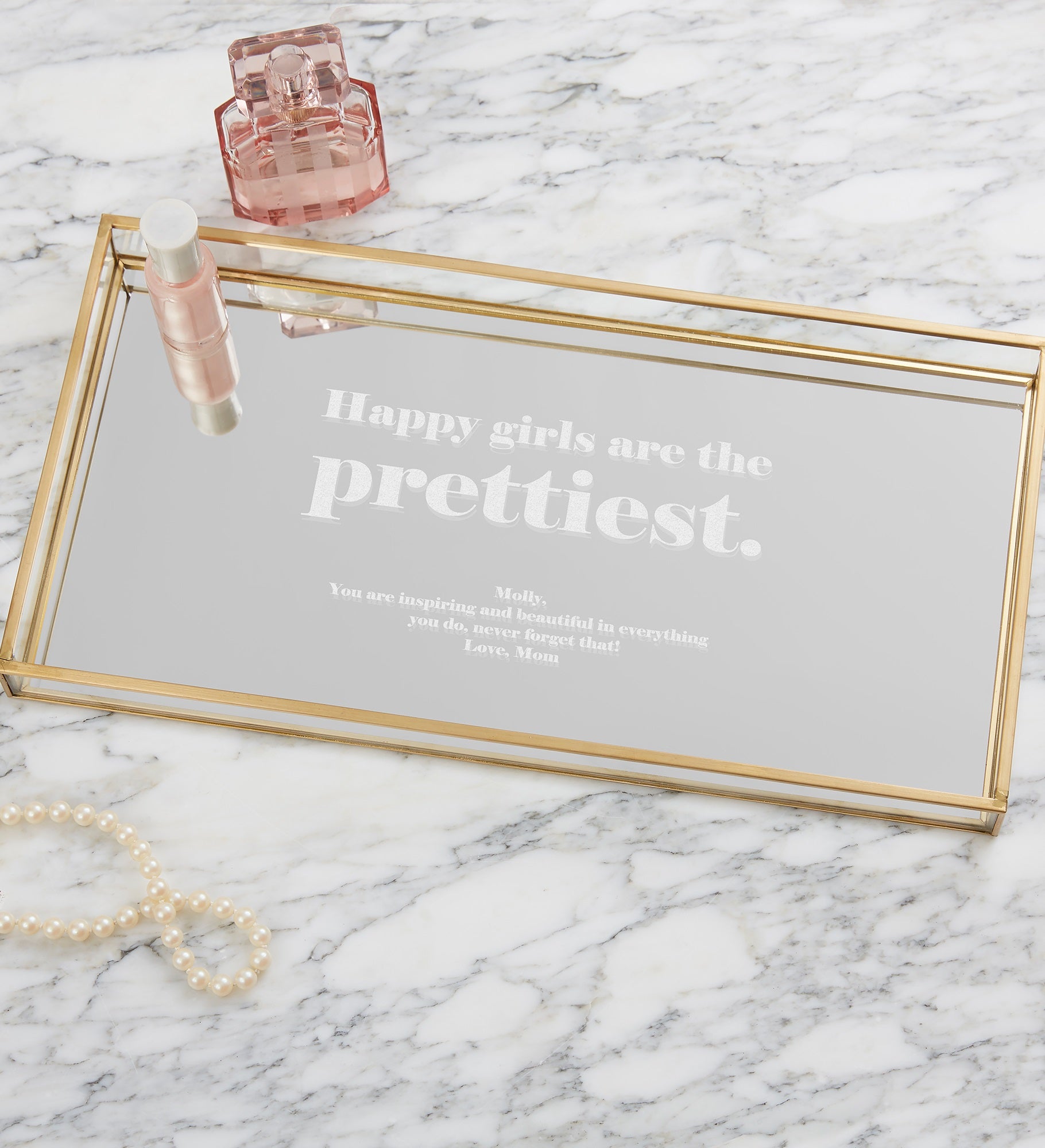 Kittenish Engraved Inspirational Message Mirrored Vanity Tray