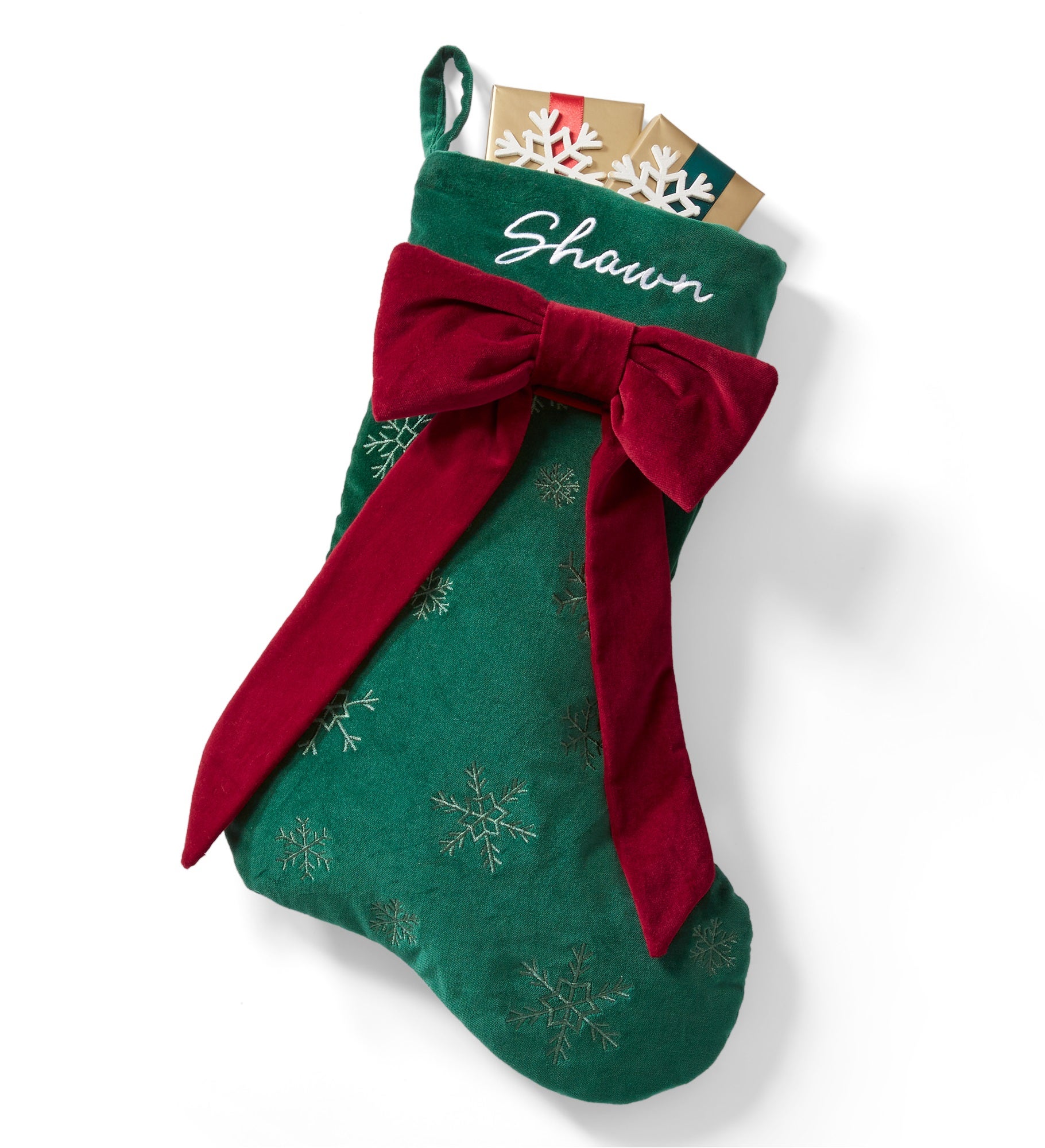 Embroidered Big Bow Stocking in Green