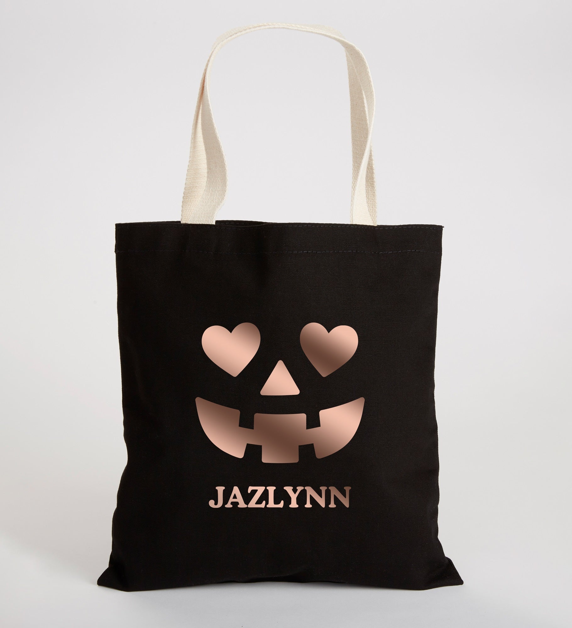 Kittenish Personalized Pinkoween Spooky Face Black Canvas Tote Bag